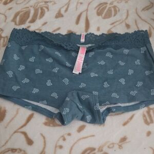 PINK Victoria's Secret Blue-Gray Lace-Trim Boyshorts